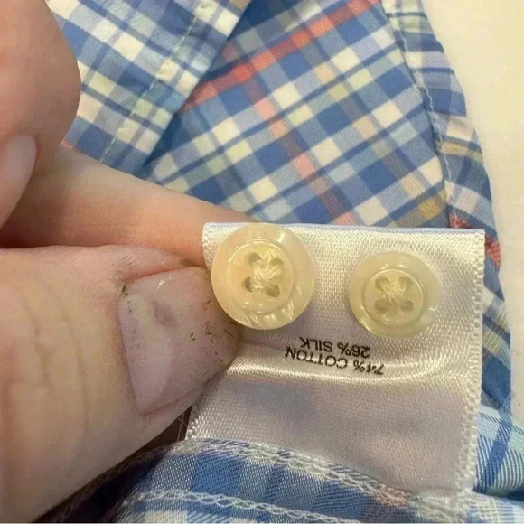 Peter Millar men’s button down blue plaid shirt cotton & SILK blend size large - Picture 4 of 9